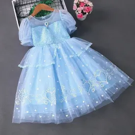 3-10 Years Old Girl Princess Elsa Dress Summer New Frozen Fashionable Dress Little Girl Bubble Skirt