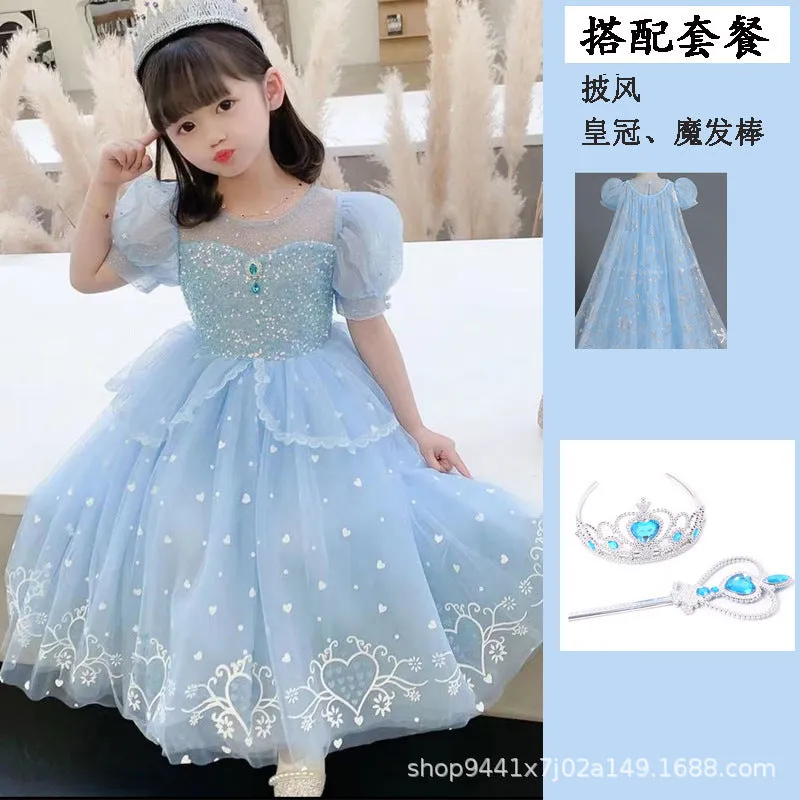 3-10 Years Old Girl Princess Elsa Dress Summer New Frozen Fashionable Dress Little Girl Bubble Skirt