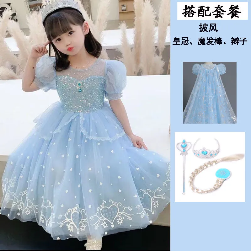 3-10 Years Old Girl Princess Elsa Dress Summer New Frozen Fashionable Dress Little Girl Bubble Skirt