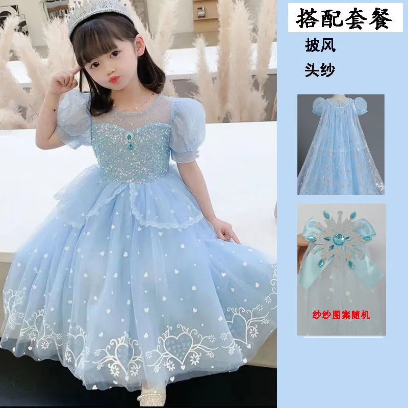 3-10 Years Old Girl Princess Elsa Dress Summer New Frozen Fashionable Dress Little Girl Bubble Skirt