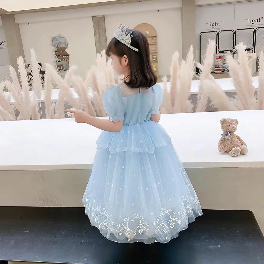 3-10 Years Old Girl Princess Elsa Dress Summer New Frozen Fashionable Dress Little Girl Bubble Skirt