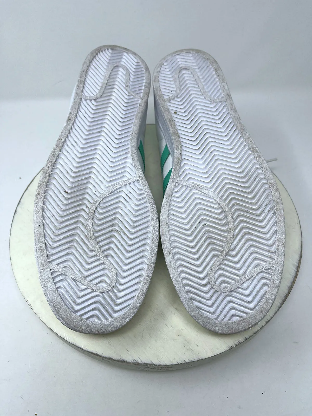 Adidas Size M 11.5 / W 12.5 White & Mint Green Stripe Sneakers