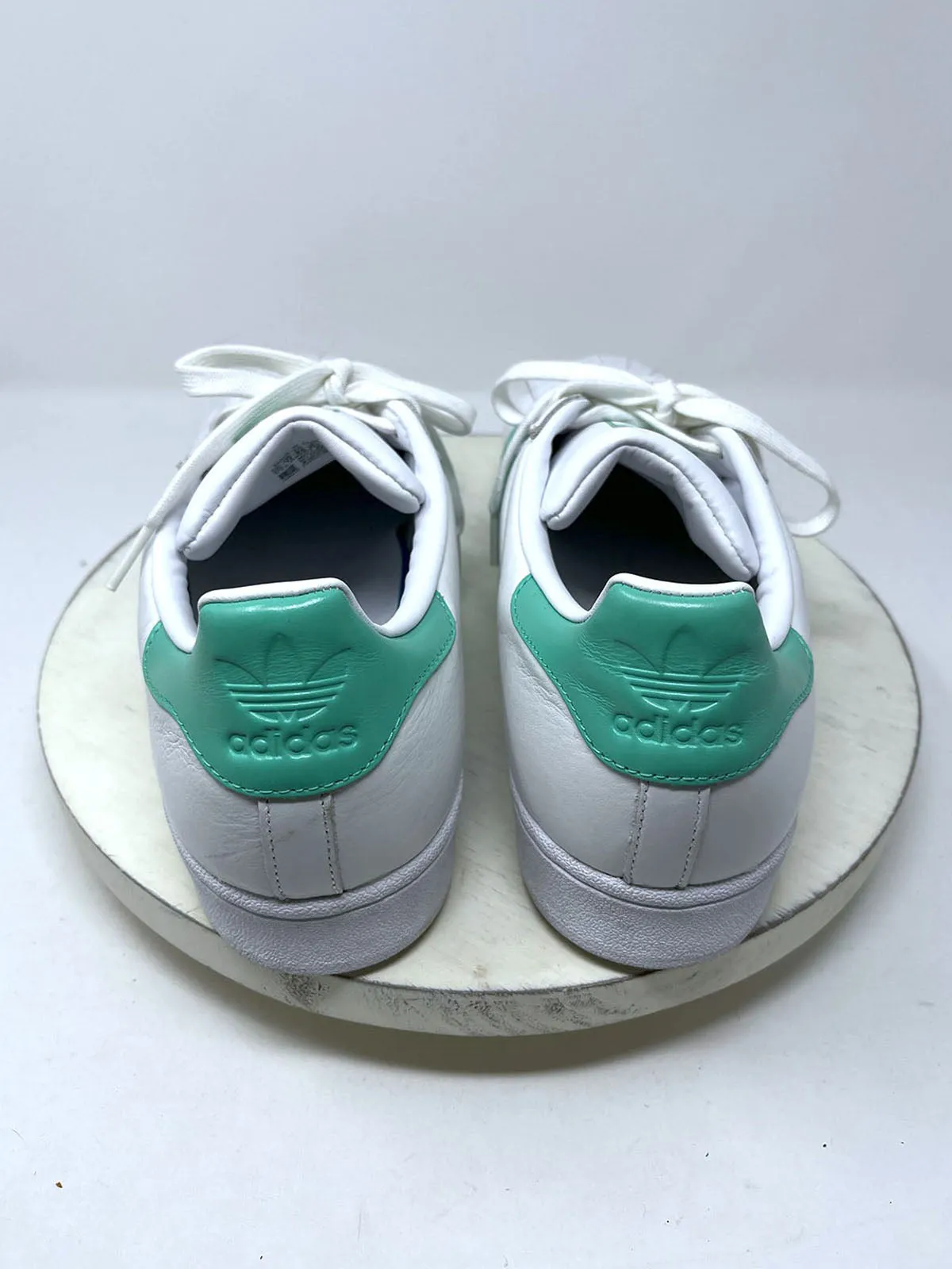 Adidas Size M 11.5 / W 12.5 White & Mint Green Stripe Sneakers