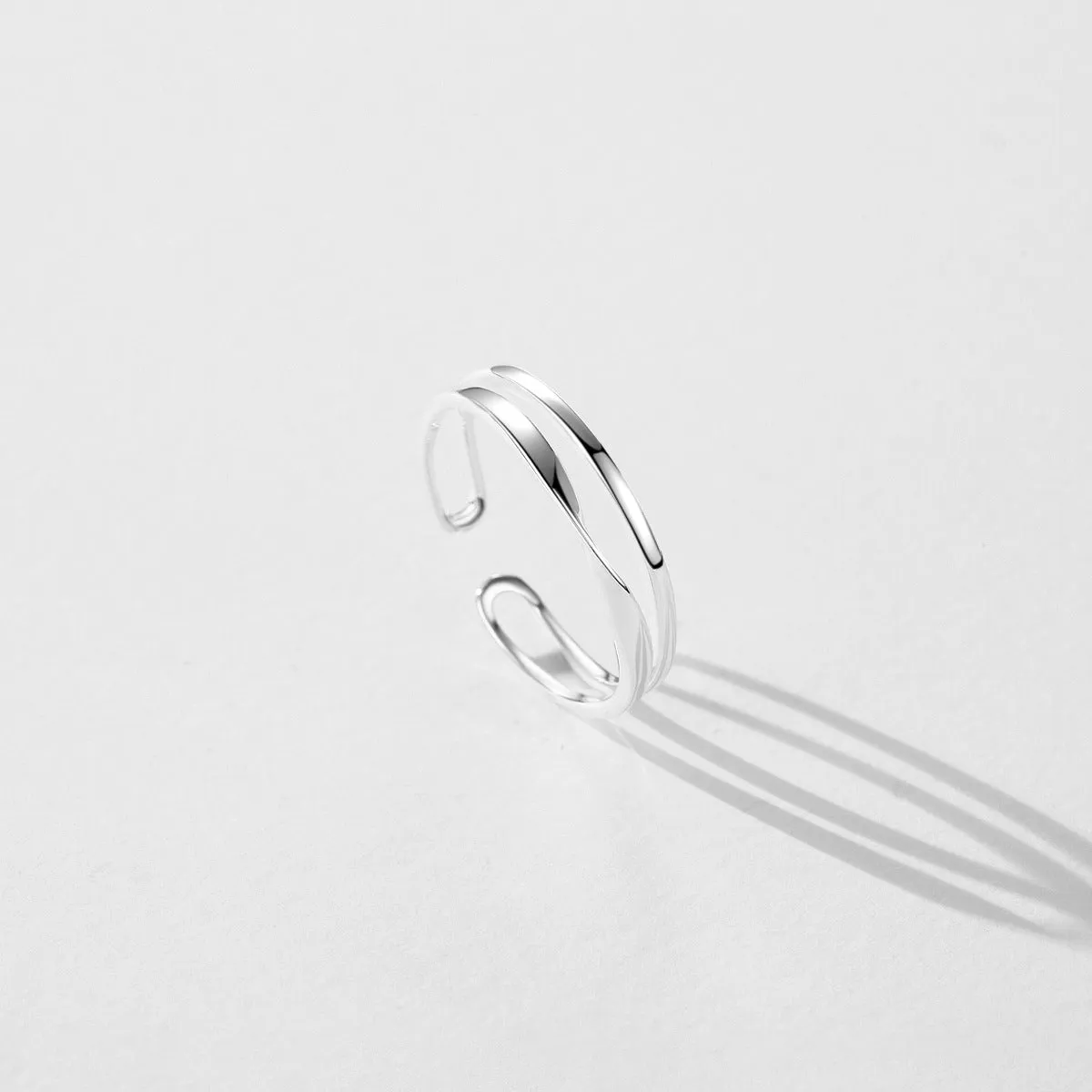 Adjustable S925 Sterling Silver Double Layer Line Ring for Women