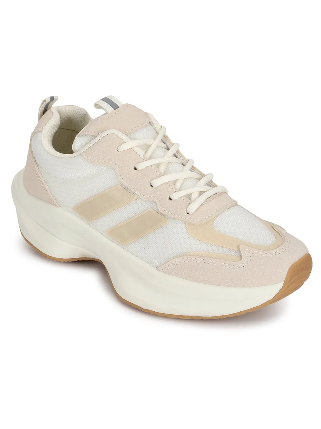 Beige PU Stylish Lace-Up Sneakers (TC-RS3615-BEIG)