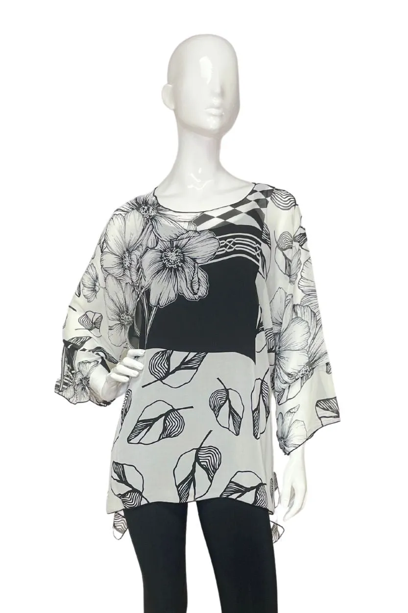 Black & White Geo Print Sheer One Size Blouse | LIOR