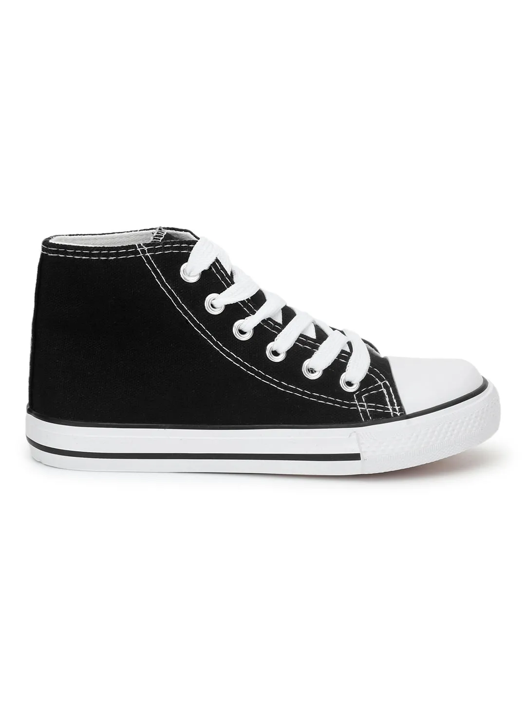 Black Canvas High Ankle Stylish Lace-Up Sneakers For Kids-Unisex (TC-LKCAN4-BLK)