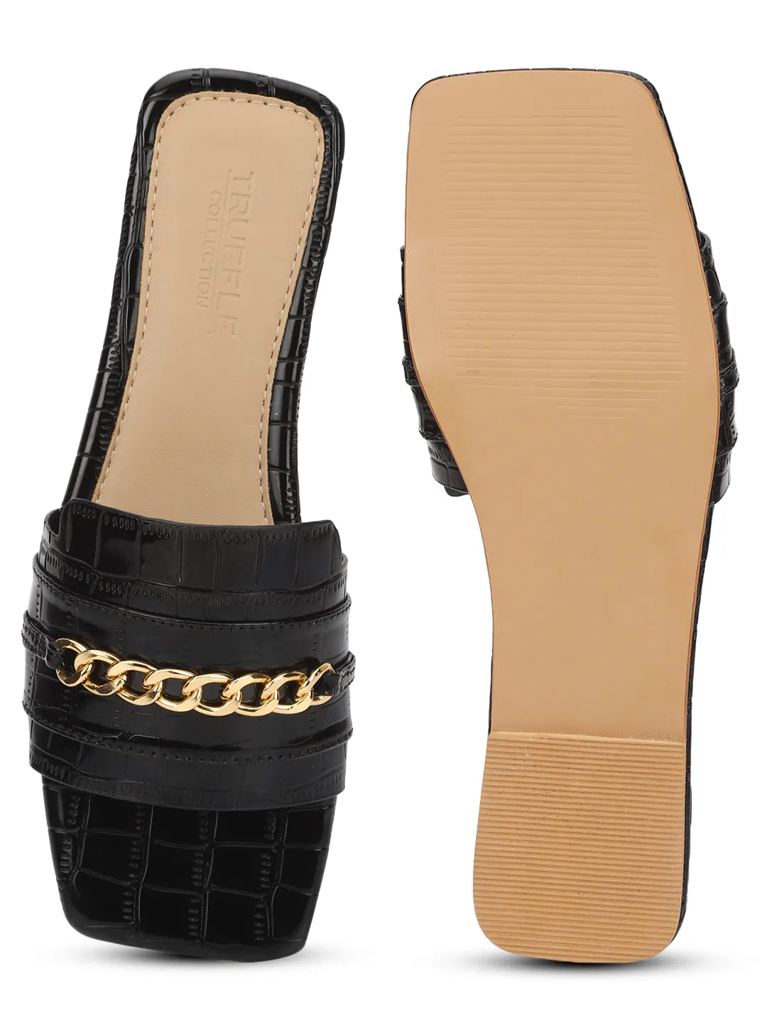 Black Croc Patent Slip-On Flats (TC-ST-003-BLK)