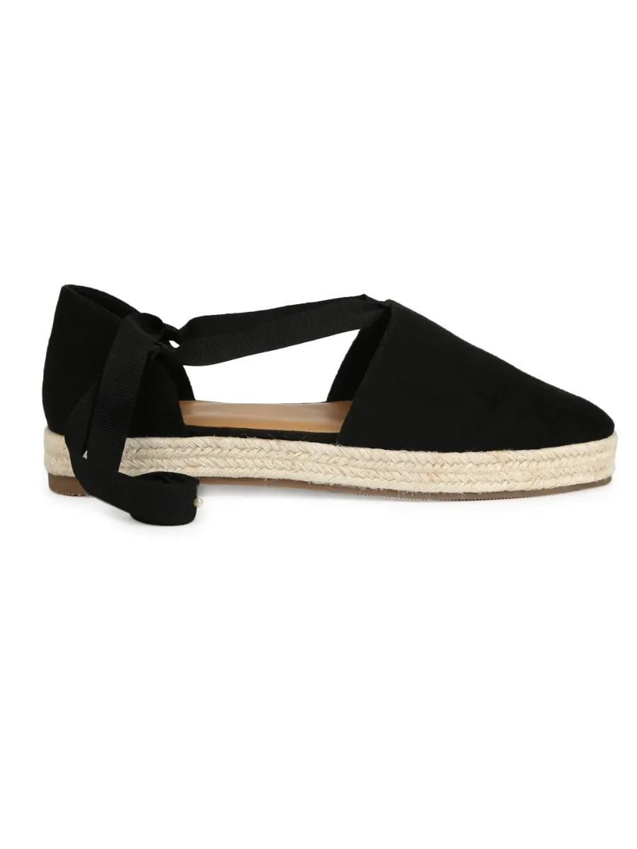 Black Micro Lace Up Jute Espadrilles