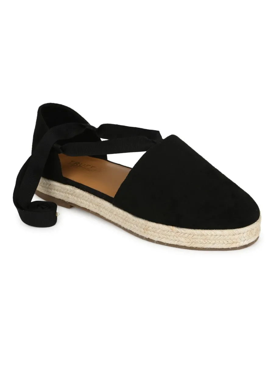 Black Micro Lace Up Jute Espadrilles