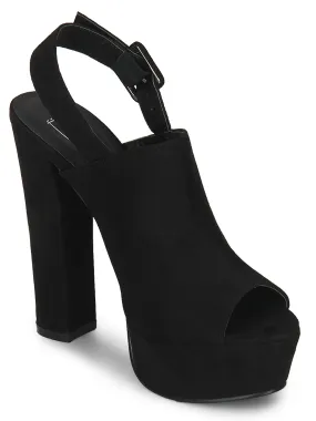 Black Microfibre Peep Toe Pump Block Heels