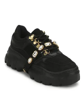 Black Nubuck Chunky Lace-up Sneakers