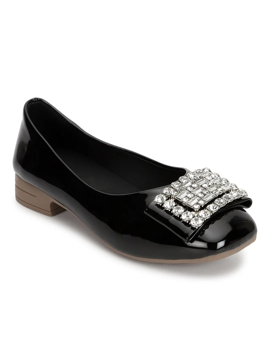 Black Patent Diamonte Ballerina Flats (TC-RS3629-BLK)