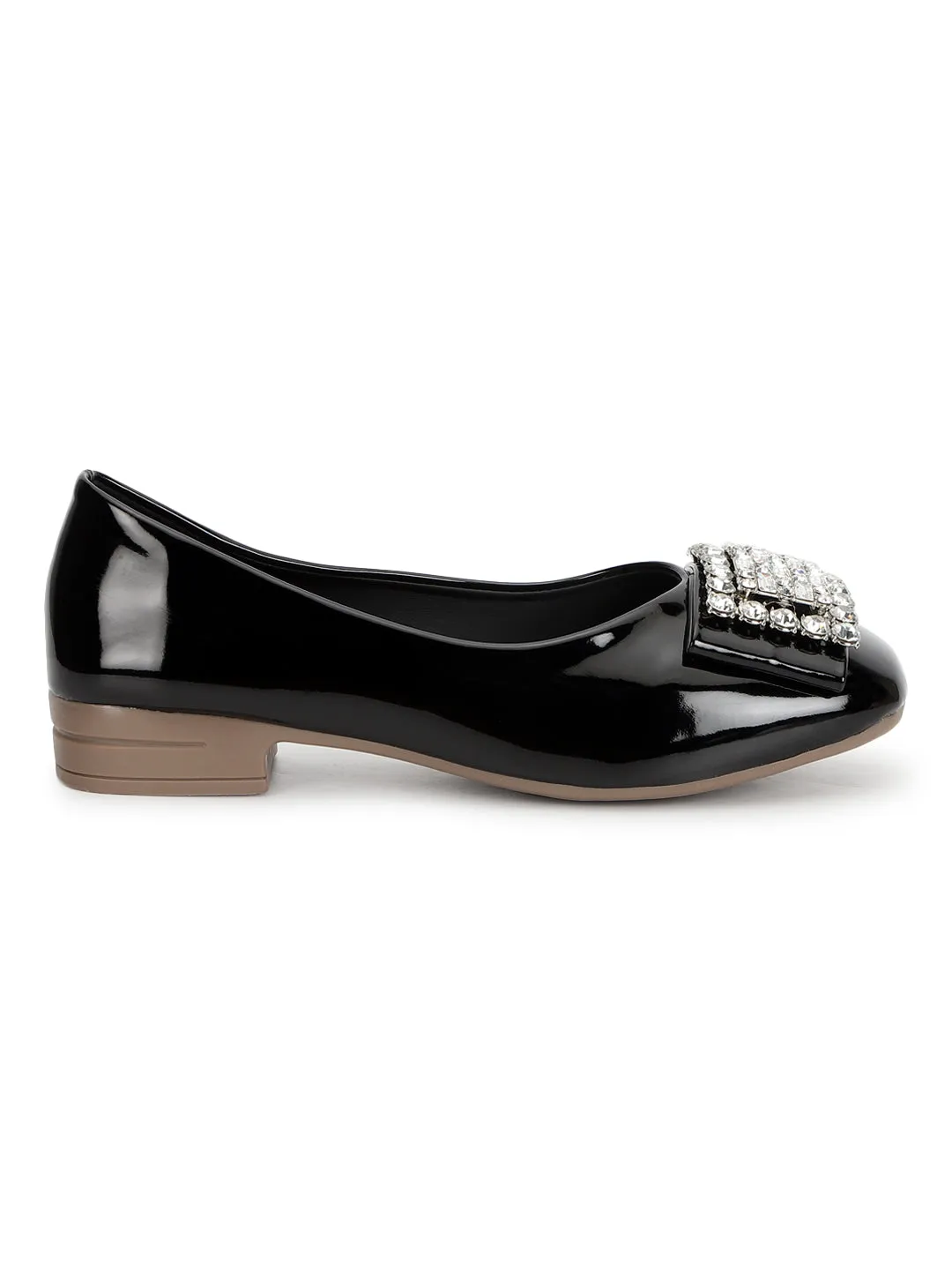 Black Patent Diamonte Ballerina Flats (TC-RS3629-BLK)