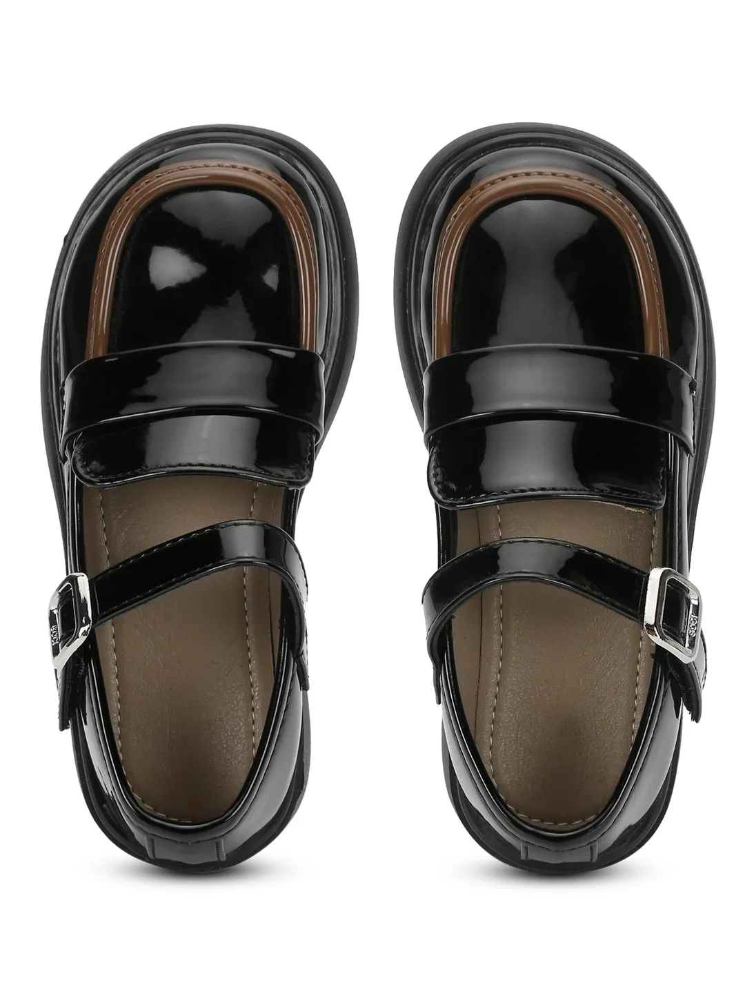 Black Patent Stylish Velcro Loafers For Kids-Unisex (TC-RS3635-BLK)