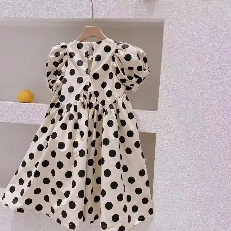 Children's Clothing 23 Summer Girls' Korean Fashion Big Polka Dot Puff Sleeve Dress Cotton Fashionable Princess Dress X6001