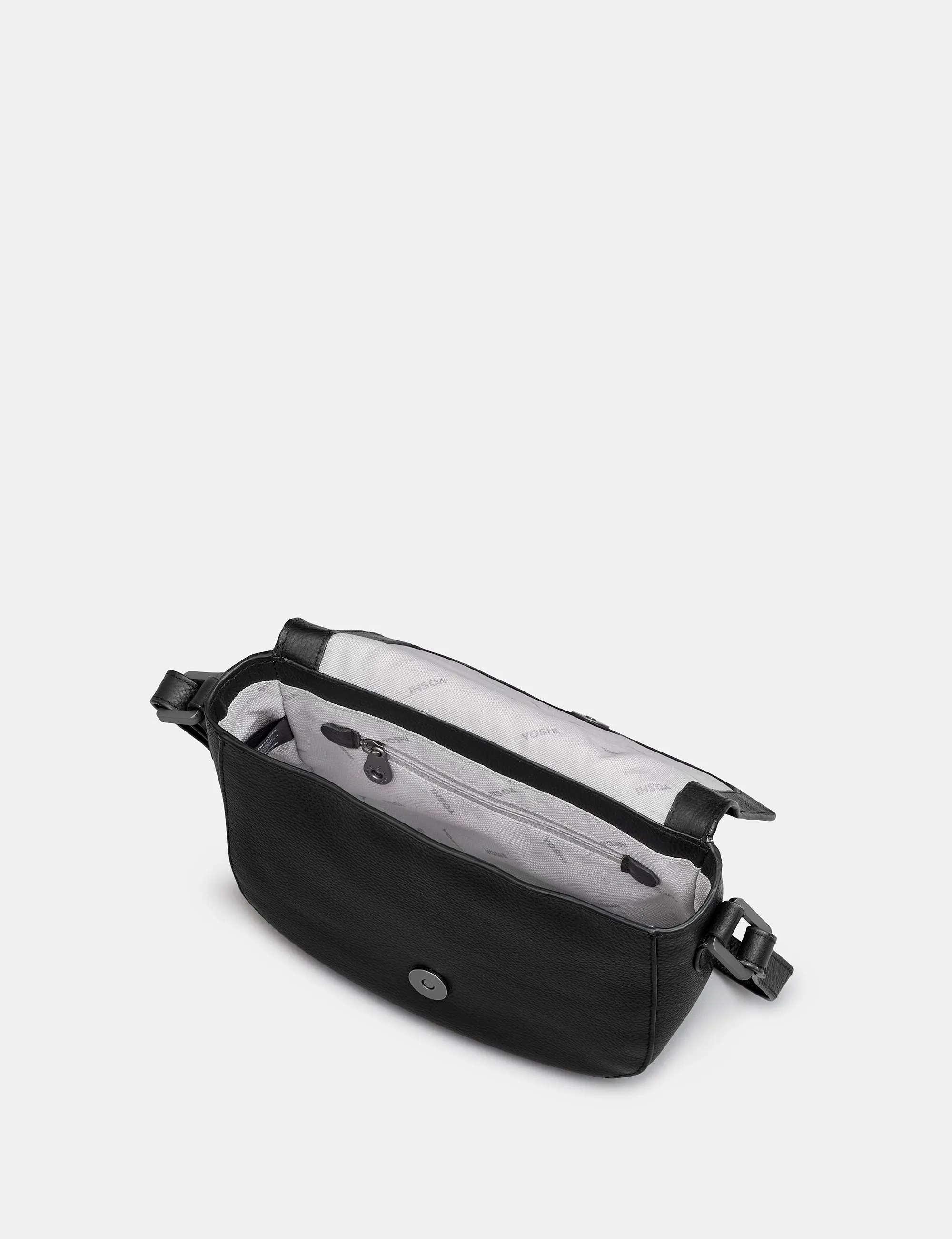 Clarendon Black Leather Flap Over Cross Body Bag