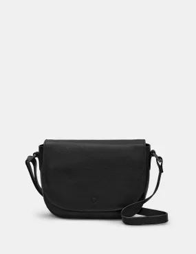 Clarendon Black Leather Flap Over Cross Body Bag