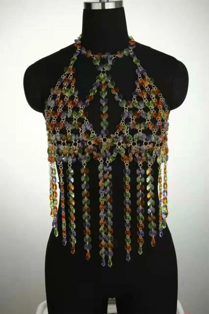 Crystal Stones Halter Style Bodice