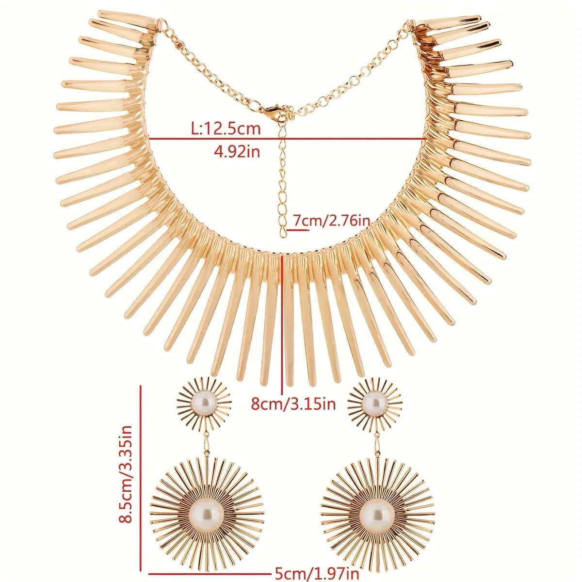 Fashionable And Exaggerated Blooming Sun Collar Necklace Drop Earring Set Women's Personalized Alloy Jewelry Accessories For Birthday, Festival, Party Engagement And Wedding Jewelry Gifts