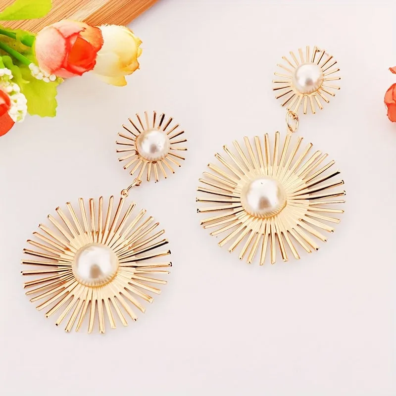 Fashionable And Exaggerated Blooming Sun Collar Necklace Drop Earring Set Women's Personalized Alloy Jewelry Accessories For Birthday, Festival, Party Engagement And Wedding Jewelry Gifts