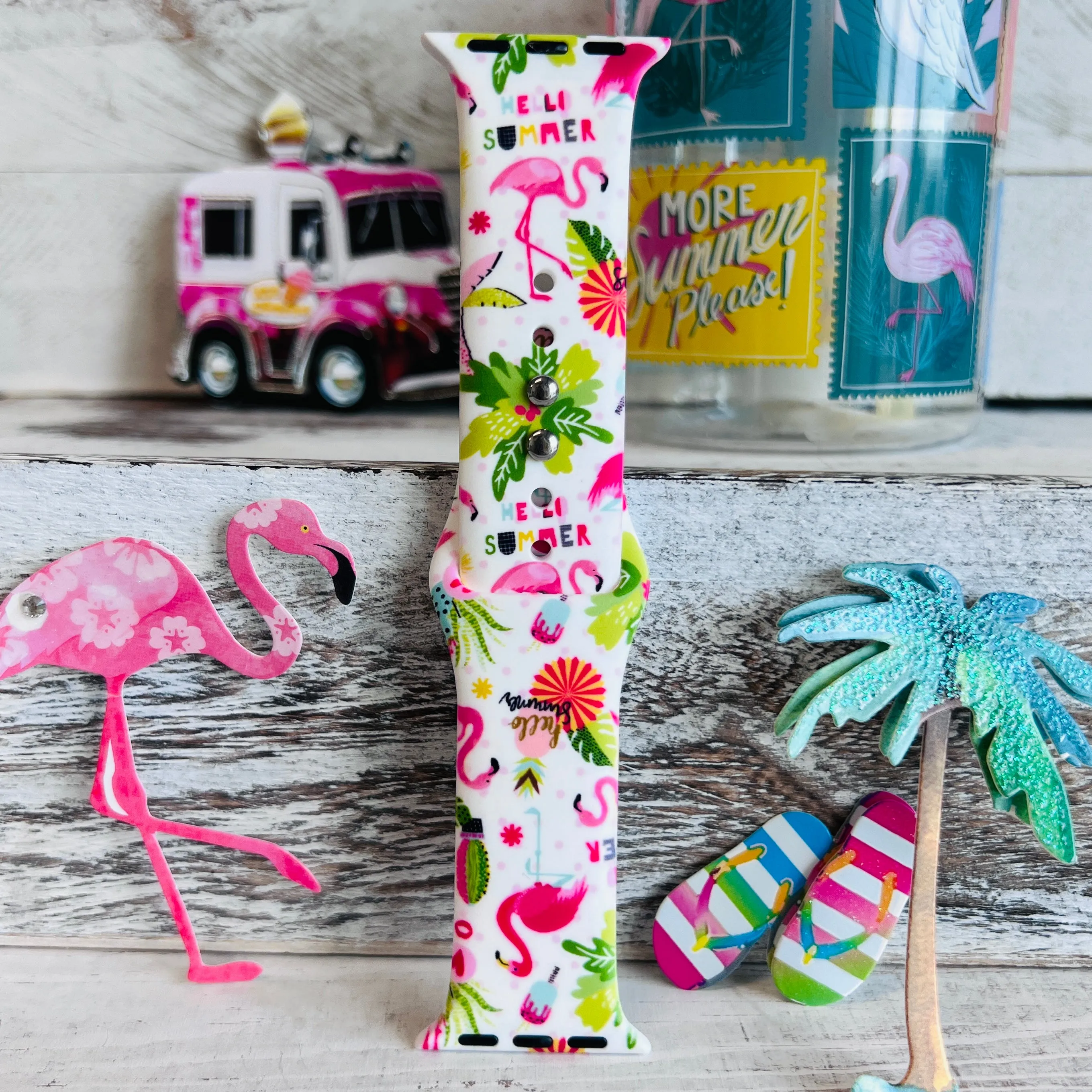 Flamingo Summer Print Silicone Band For Apple Watch