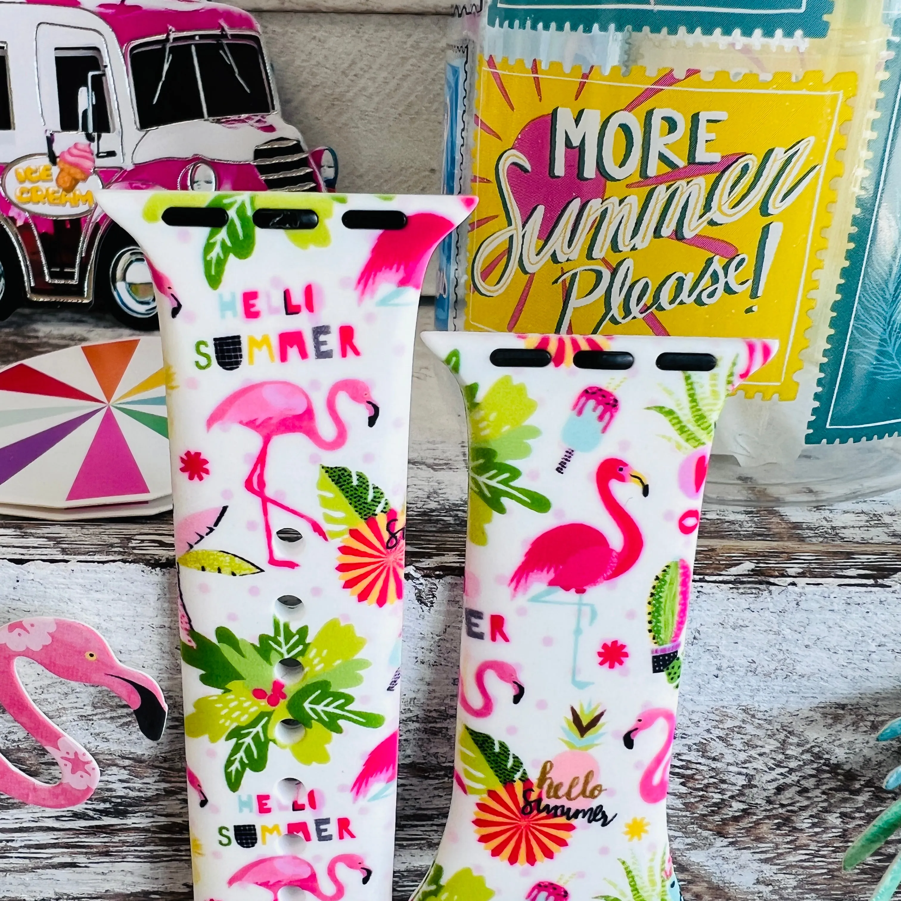 Flamingo Summer Print Silicone Band For Apple Watch