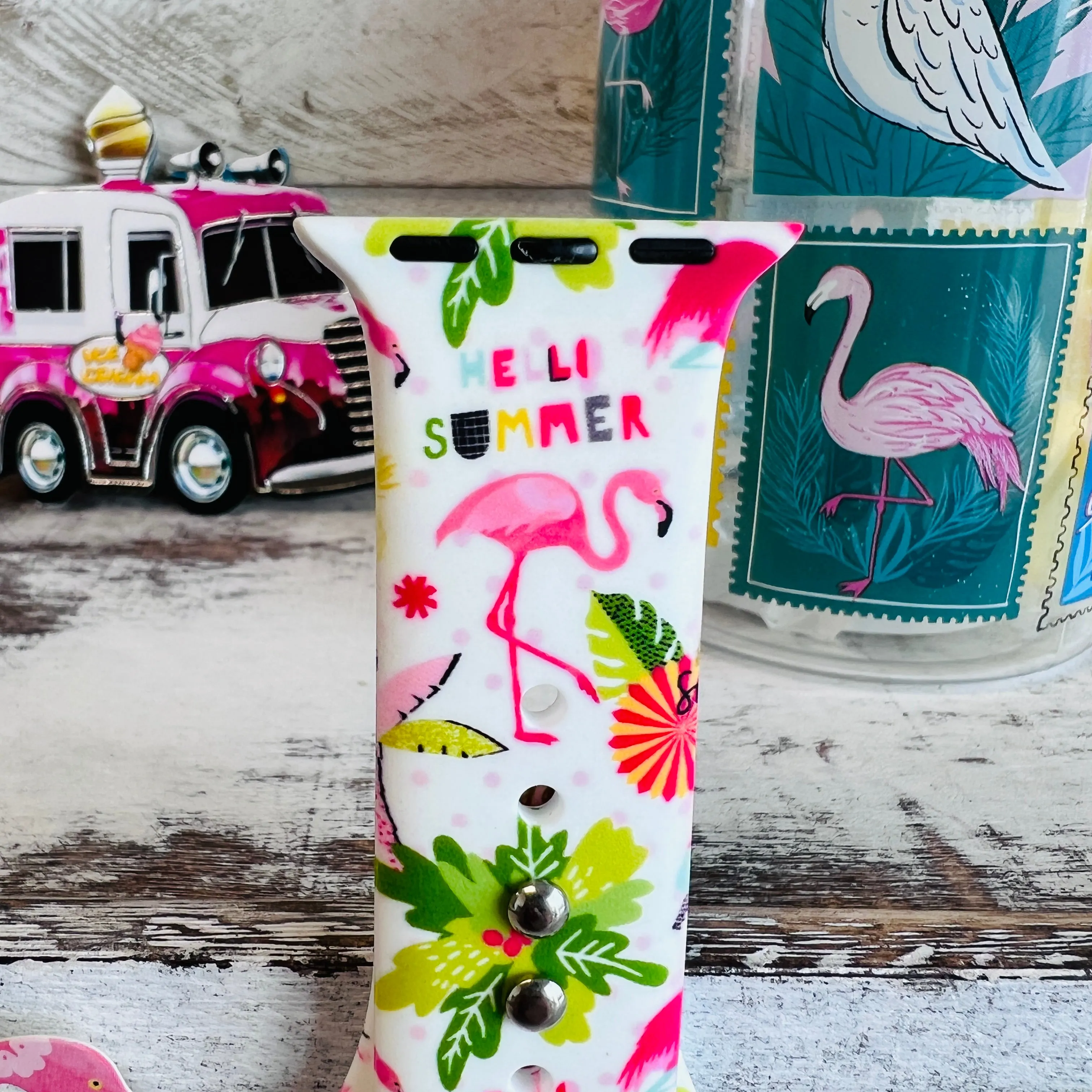 Flamingo Summer Print Silicone Band For Apple Watch