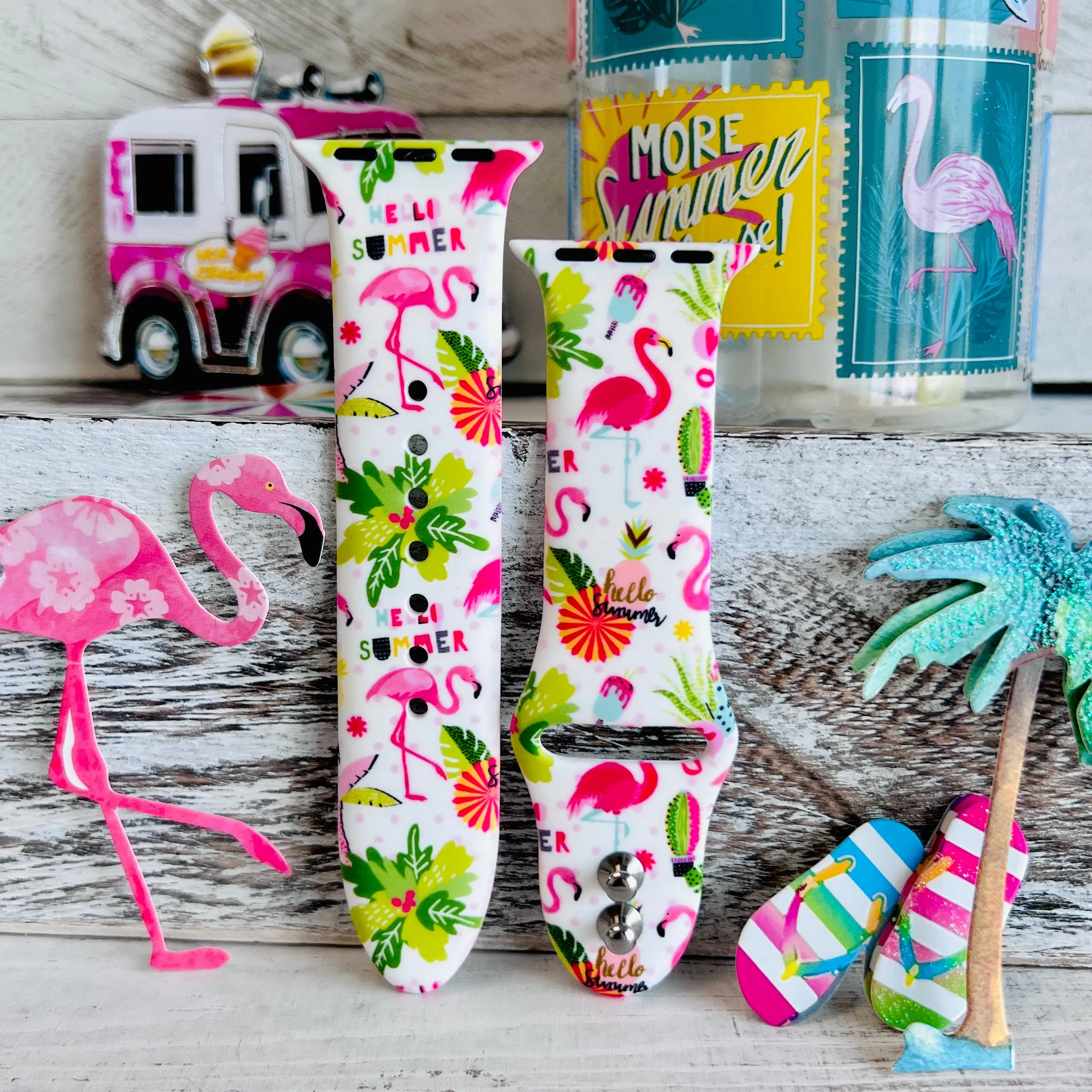 Flamingo Summer Print Silicone Band For Apple Watch