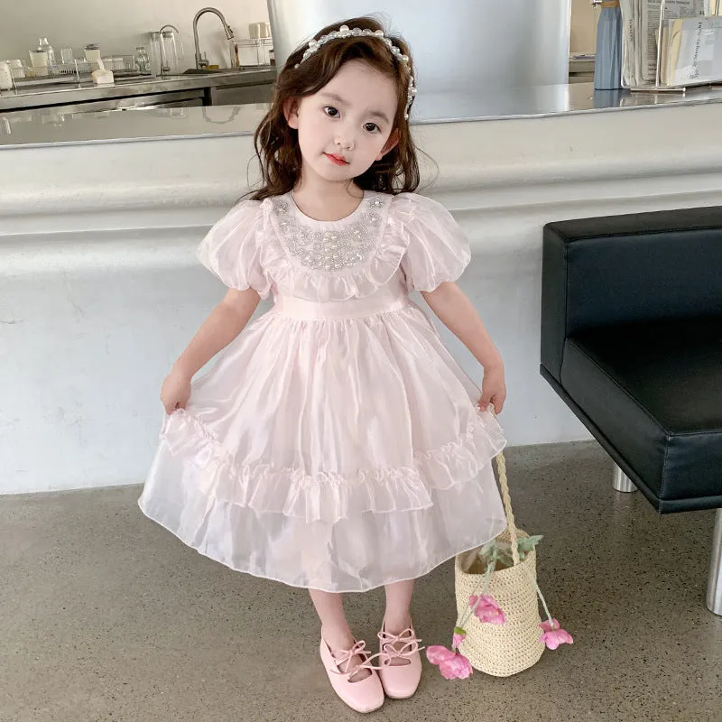 Girls Dress Summer New Western Style Baby Girls' Fashionable Birthday Dress Thin Children Puffy Princess Skirt