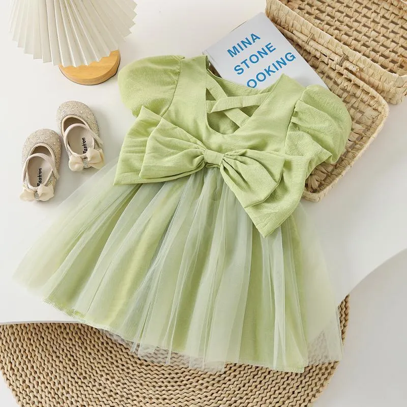 Girls' Summer Dress 2024 New Children's Korean Style Fashion Bowknot Skirt Baby Girl Fashionable Princess Dress