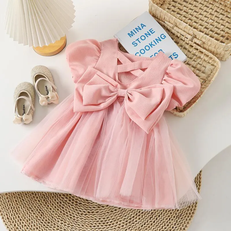 Girls' Summer Dress 2024 New Children's Korean Style Fashion Bowknot Skirt Baby Girl Fashionable Princess Dress