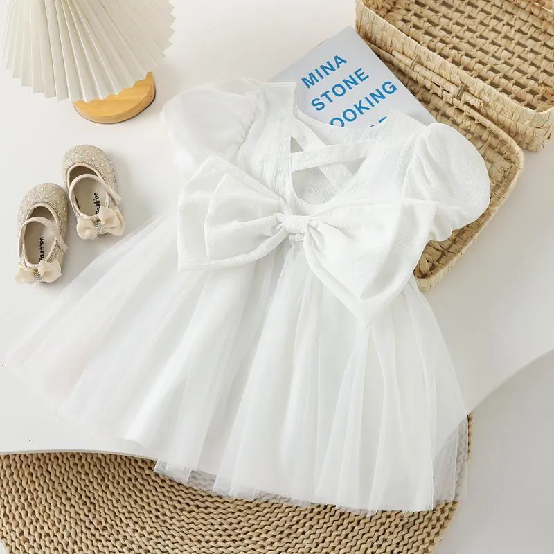 Girls' Summer Dress 2024 New Children's Korean Style Fashion Bowknot Skirt Baby Girl Fashionable Princess Dress