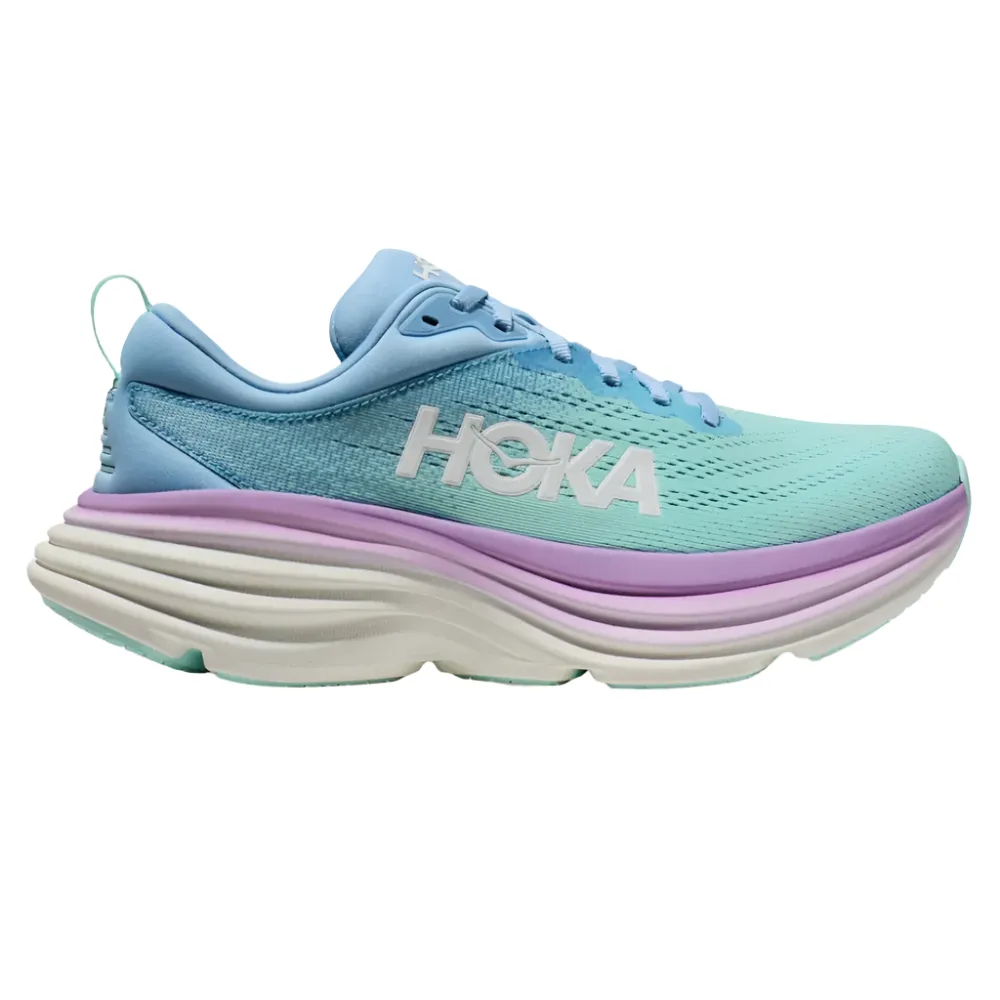 Hoka Womens Bondi 8 Wide Running Shoes - Airy Blue/Sunlit Ocean