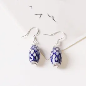 Jingdezhen ceramic retro ethnic style earrings blue and white porcelain earrings