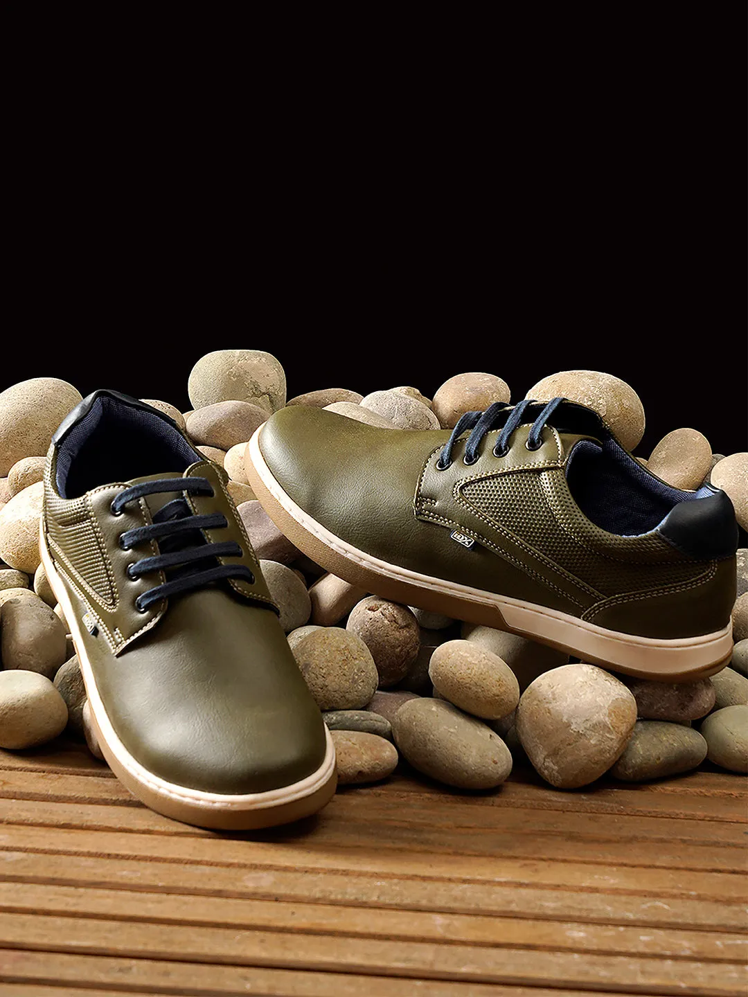 Men's Olive Round Toe Lace Up Casual (IX1017)