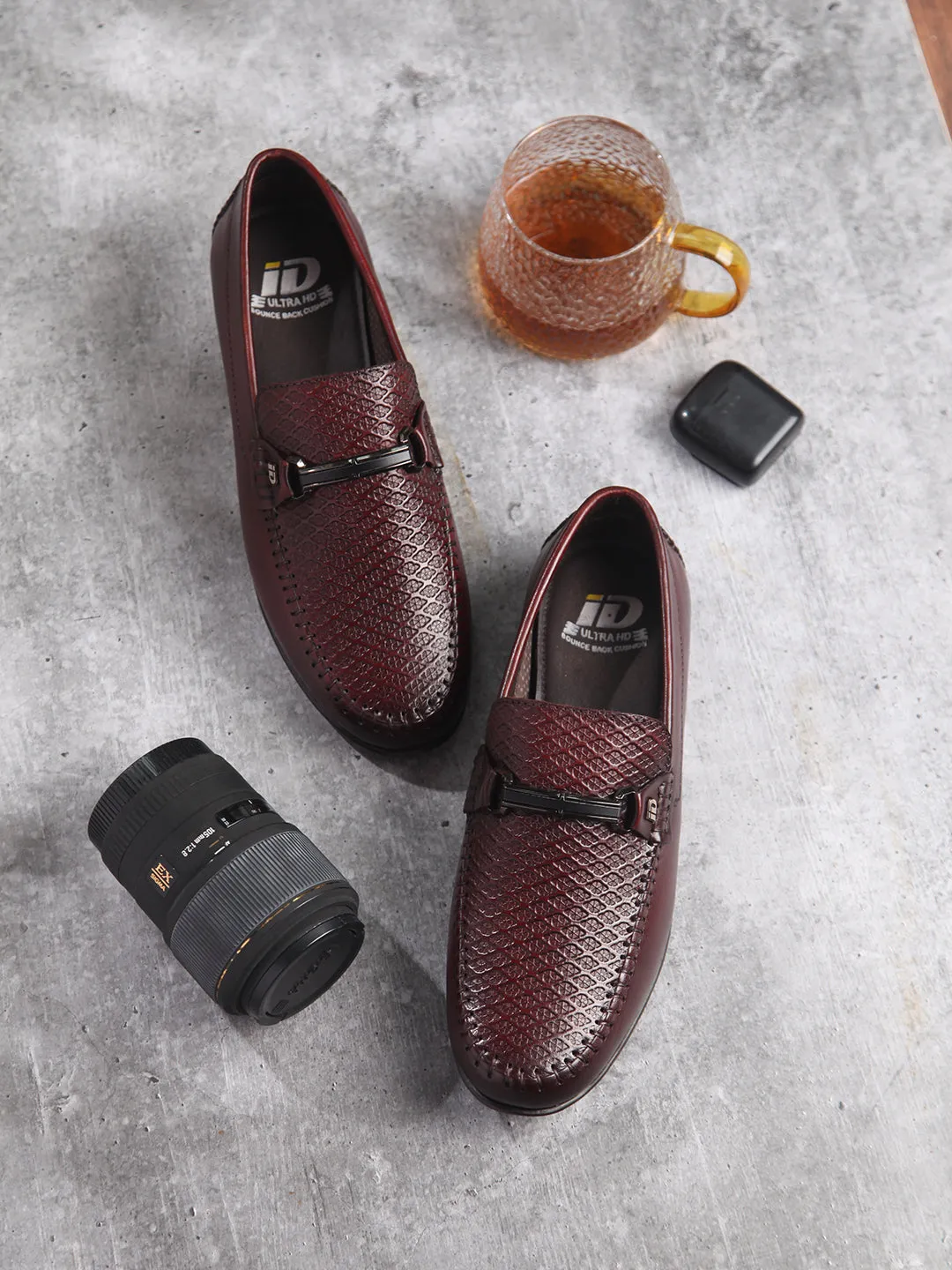 Men's Wine Textured Round Toe Slip On (ID1160)