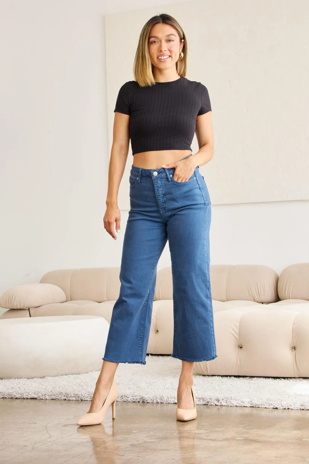 RFM Full Size Tummy Control High Waist Raw Hem Jeans